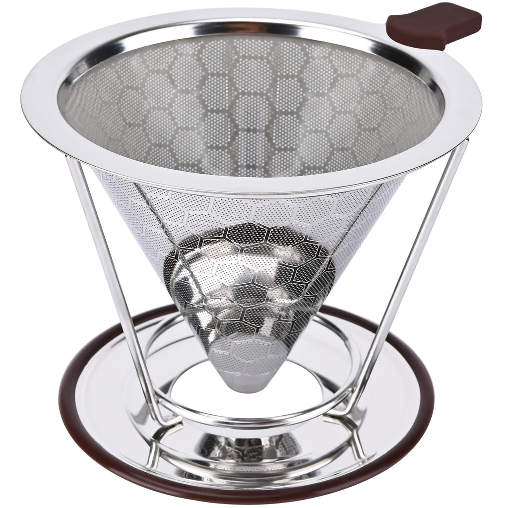 Pour Over Coffee Dripper, Reusable Stainless Steel Coffee Filter with 800-Mesh Double-Layer Cone, Paperless Single Cup Coffee Maker for Mugs, Travel and Camping