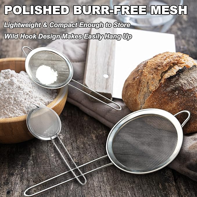 Anaeat Fine Mesh Strainers - Premium Stainless Steel Colander Sieve Sifters, with Durable Mesh and Sturdy Handle, Excellent for Sifting Dry ingredients, Flour, Pastas, Rice, Tea (8.67"）