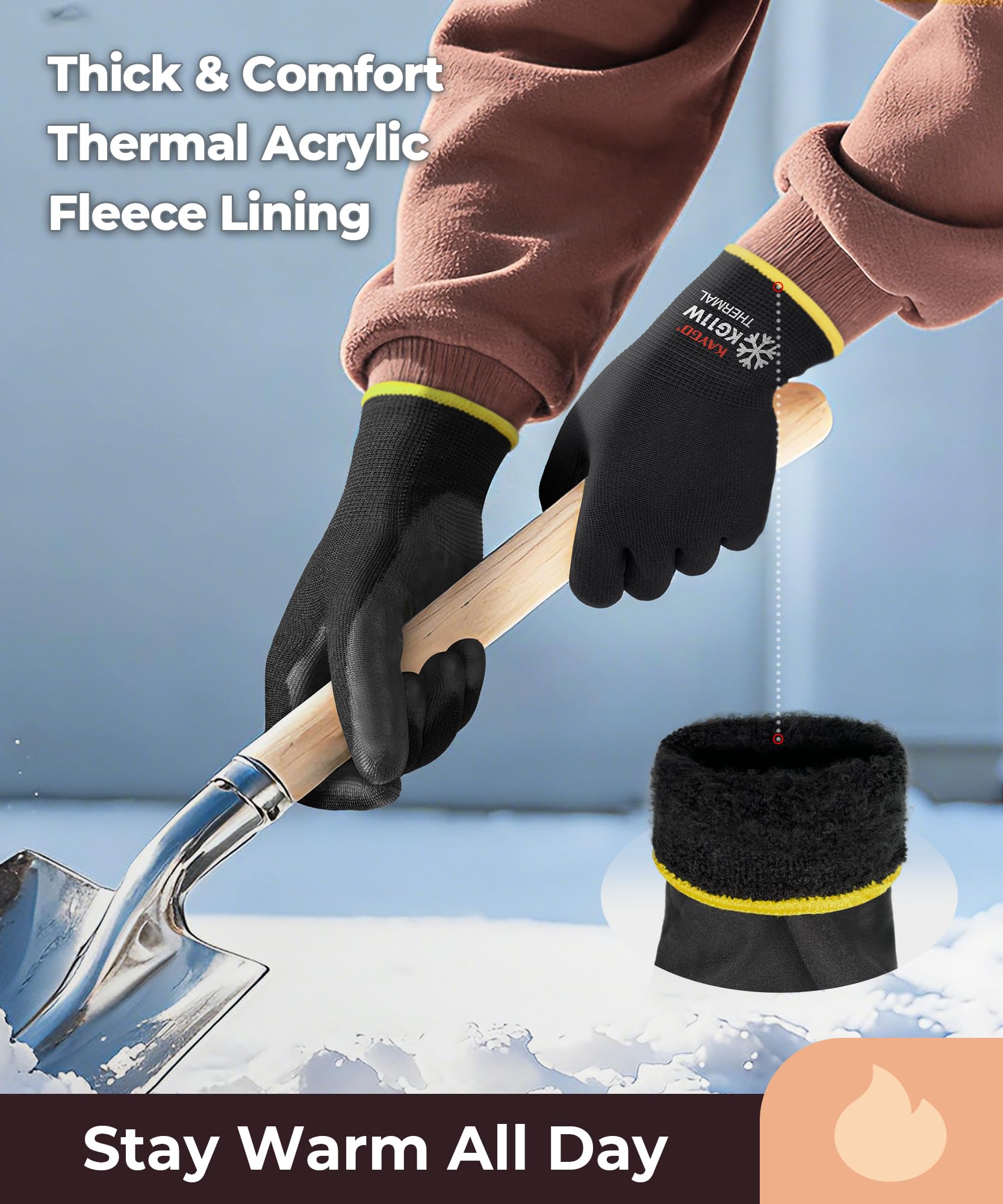 KAYGO Winter Work Gloves Thermal Insulated, PU Coated,12 Pairs, KG11W