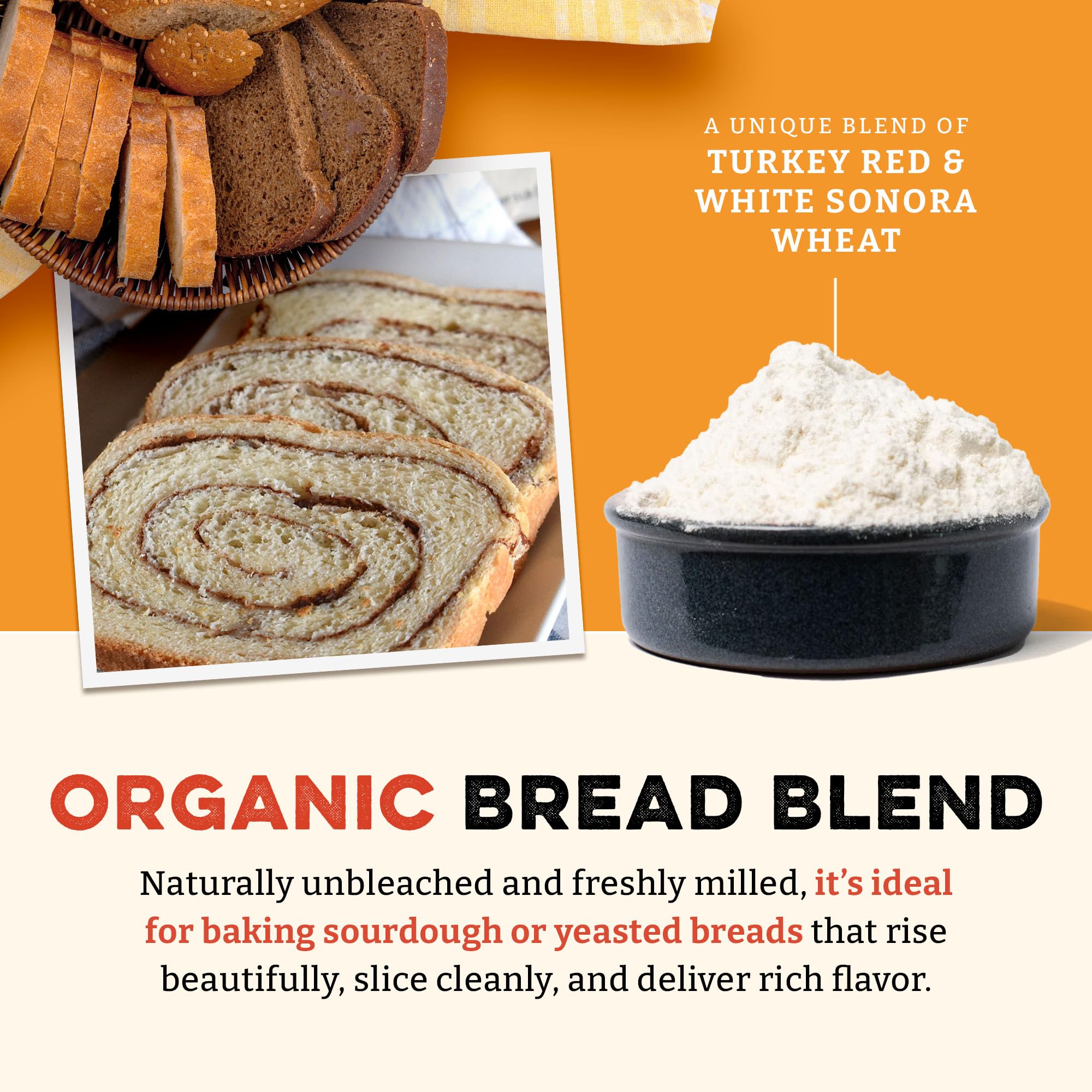 Sunrise Flour Mill Heritage Organic Bread Flour Blend - 2.0 lbs | Organic Unbleached Bread Flour Easy to Digest with Less Bloating | High Protein for Superior Baking | Smooth, Nutty Flavor