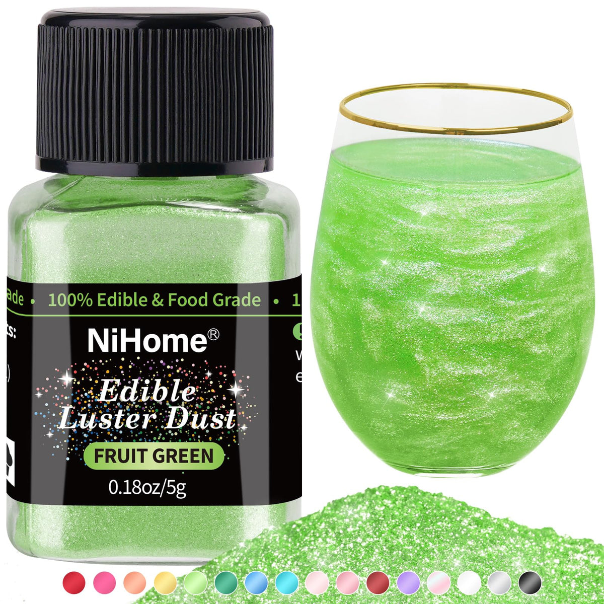 NiHome Edible Food-Grade Glitter Powder Glimmer Luster Dust Metallic Fancy Food Decorating Sprinkle Glimmery Dust for Drink Wine Beverage Cake Bakery Vegan Allergen-Free (Sunlit, 0.35oz/ 10g)