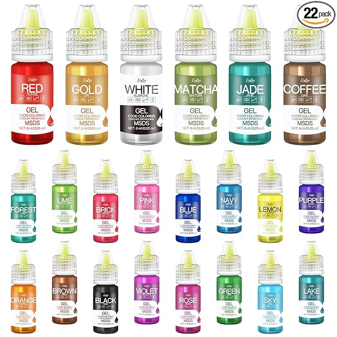 Gel Food Coloring - 22 Vivid Colors Gel Food Coloring Set for Baking, Cake Decorating, Cookie, Fondant, Macaron - Tasteless Concentrated Edible Food Color Dye for Icing, Drinks, Crafts - 6ml Bottles
