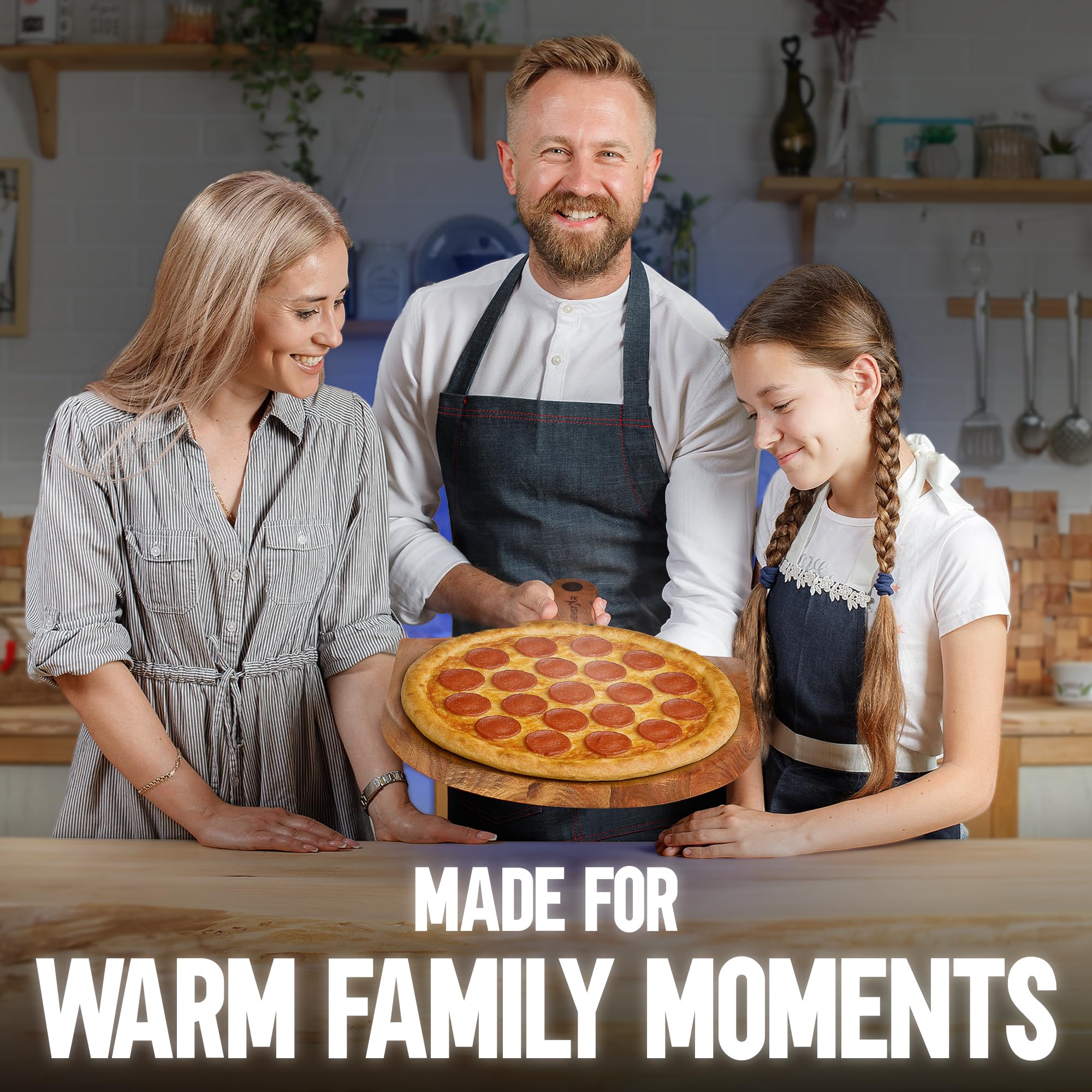 KitchenStar 14-Inch Acacia Wood Pizza Peel – Large Wooden Cutting & Serving Board with Handle – Natural Oil Finish – Ideal Pizza Oven Accessory for Easy Sliding & Prep