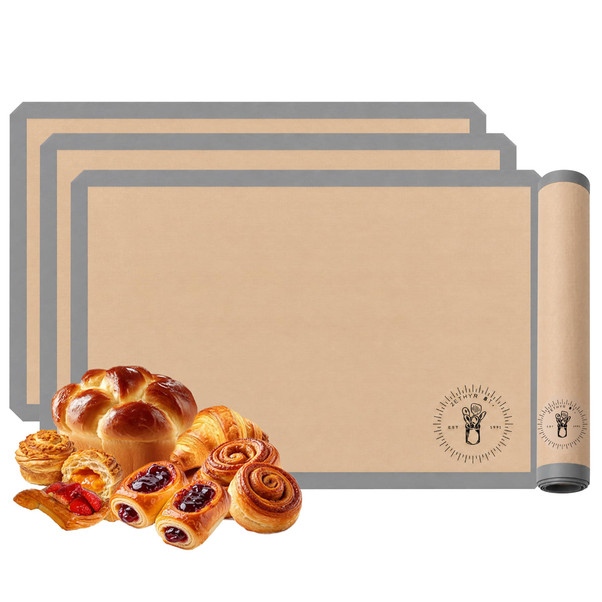 Silicone Baking Mats - 3/4 Size Baking Sheet Liners, Pack of 3, Red
