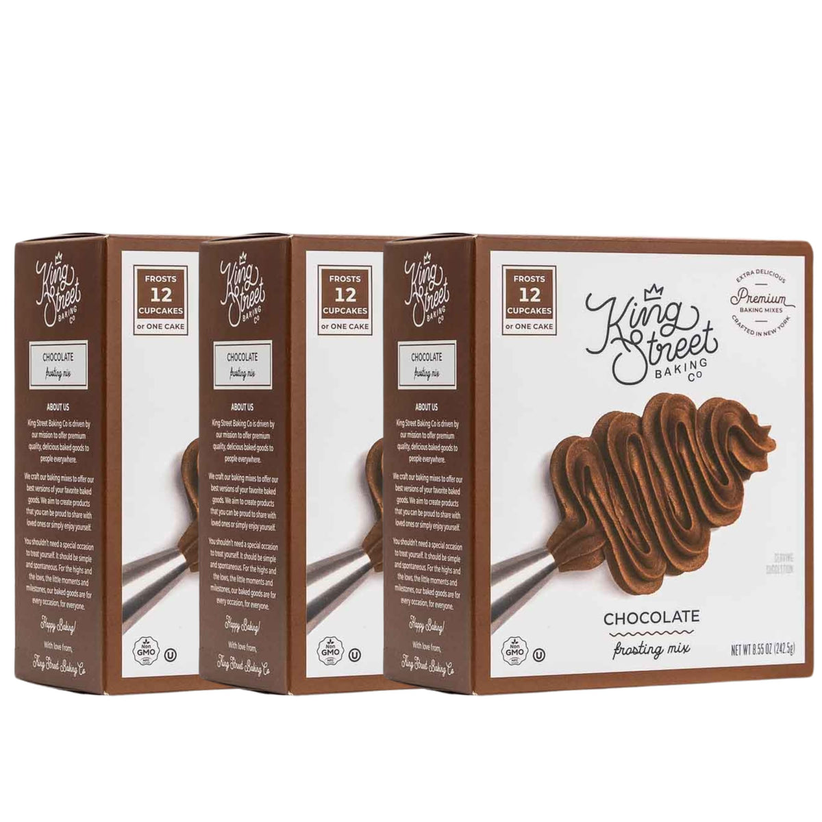 King Street Baking Co Chocolate Frosting Mix: 3 Pack - 4 Ingredient Icing for Cake - Real Cocoa, Vanilla - Frosts 12 Cupcakes