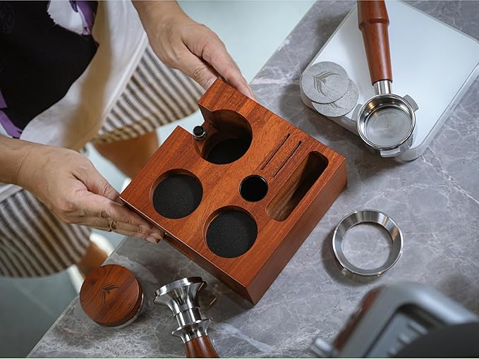 54mm Espresso Bar Accessories – Must-Have Coffee Tools Set with Tamper, Distributor, WDT Stirrer, Dosing Funnel, Puck Screen & Rosewood Organizer | Espresso Machine Accessories Kit