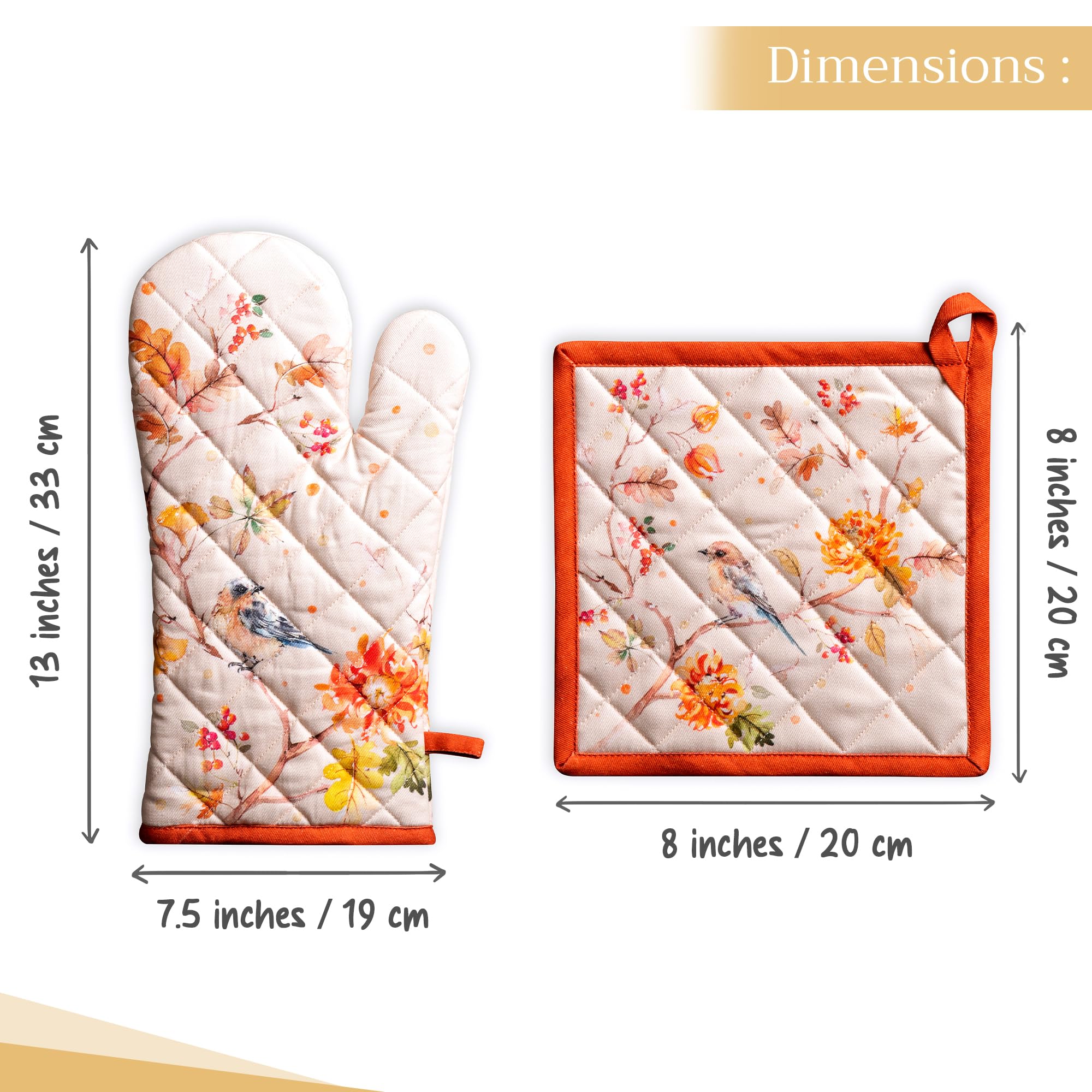 Maison d' Hermine 100% Cotton Oven Mitt & Pot Holder Set (7.5"x13" & 8"x8")