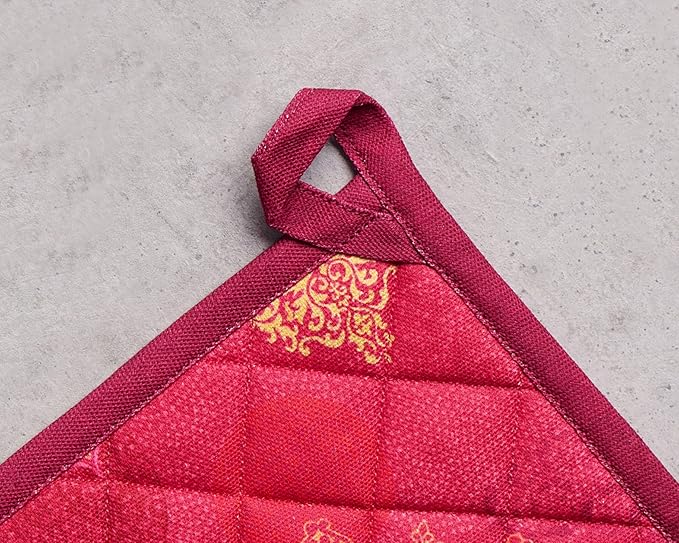 Maison d' Hermine Pot Holders 100% Cotton Heat Resistant Potholders 8" x 8" Hot Pads with Loop BBQ, Cooking, Baking, Grilling, Kitchen, Handling Hot Pans (Pack of 1, Versailles)
