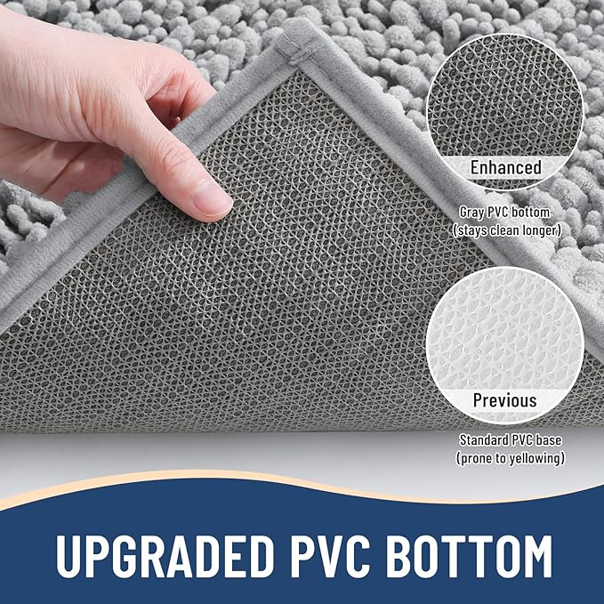 Arotive Luxury Chenille Bathroom Rug Mat, Extra Soft Thick Absorbent Shaggy Bath Rugs, Non-Slip Machine Wash Dry, Plush Bath Mats for Bathroom, Shower and Tub, 47x24, Light Grey