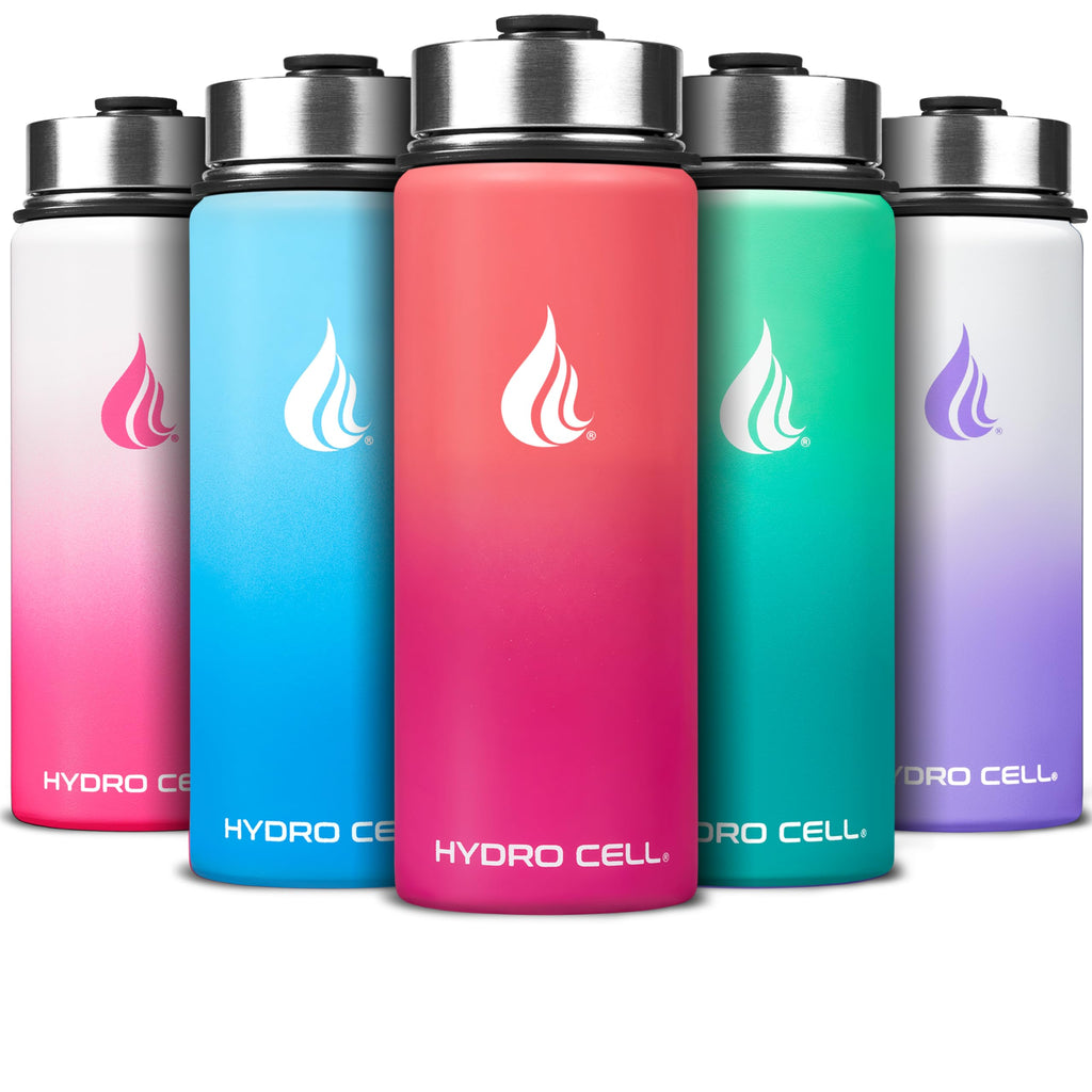 HYDRO CELL Stainless Steel Insulated Water Bottle with Straw - For Cold & Hot Drinks - Metal Vacuum Flask with Screw Cap and Modern Leakproof Sport Thermos for Adults (Coral/Punch 18oz)