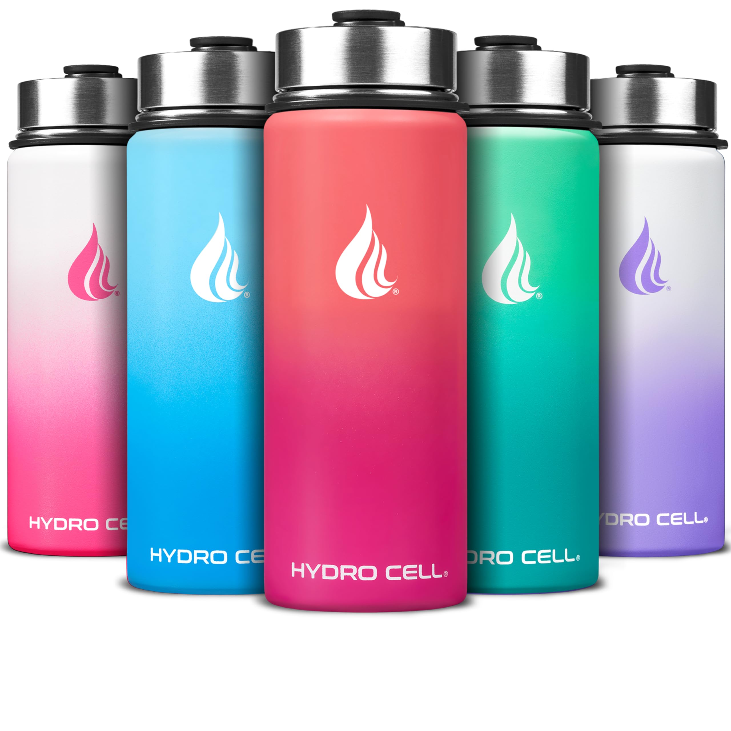 HYDRO CELL Stainless Steel Insulated Water Bottle with Straw - For Cold & Hot Drinks - Metal Vacuum Flask with Screw Cap and Modern Leakproof Sport Thermos for Adults (Coral/Punch 18oz)