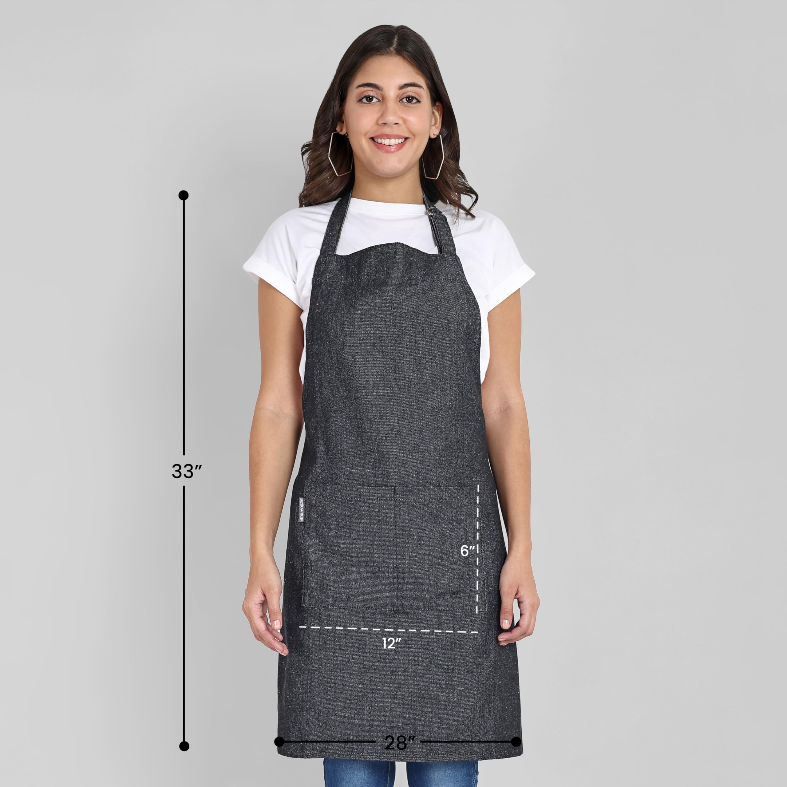Mellow Buff Chef Aprons, Recycled Cotton Kitchen Apron with an Adjustable Neck with Long Ties, for cooking, baking (Charcoal 1 Pack)