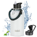 HASLE OUTFITTERS Half Gallon Insulated Water Bottles 64 oz, Stainless Steel Metal Water Jug with 2 Lids Keep Cold 48h/Hot 24h, Leak Proof & BPA-Free Water Flask Jug(White,1)