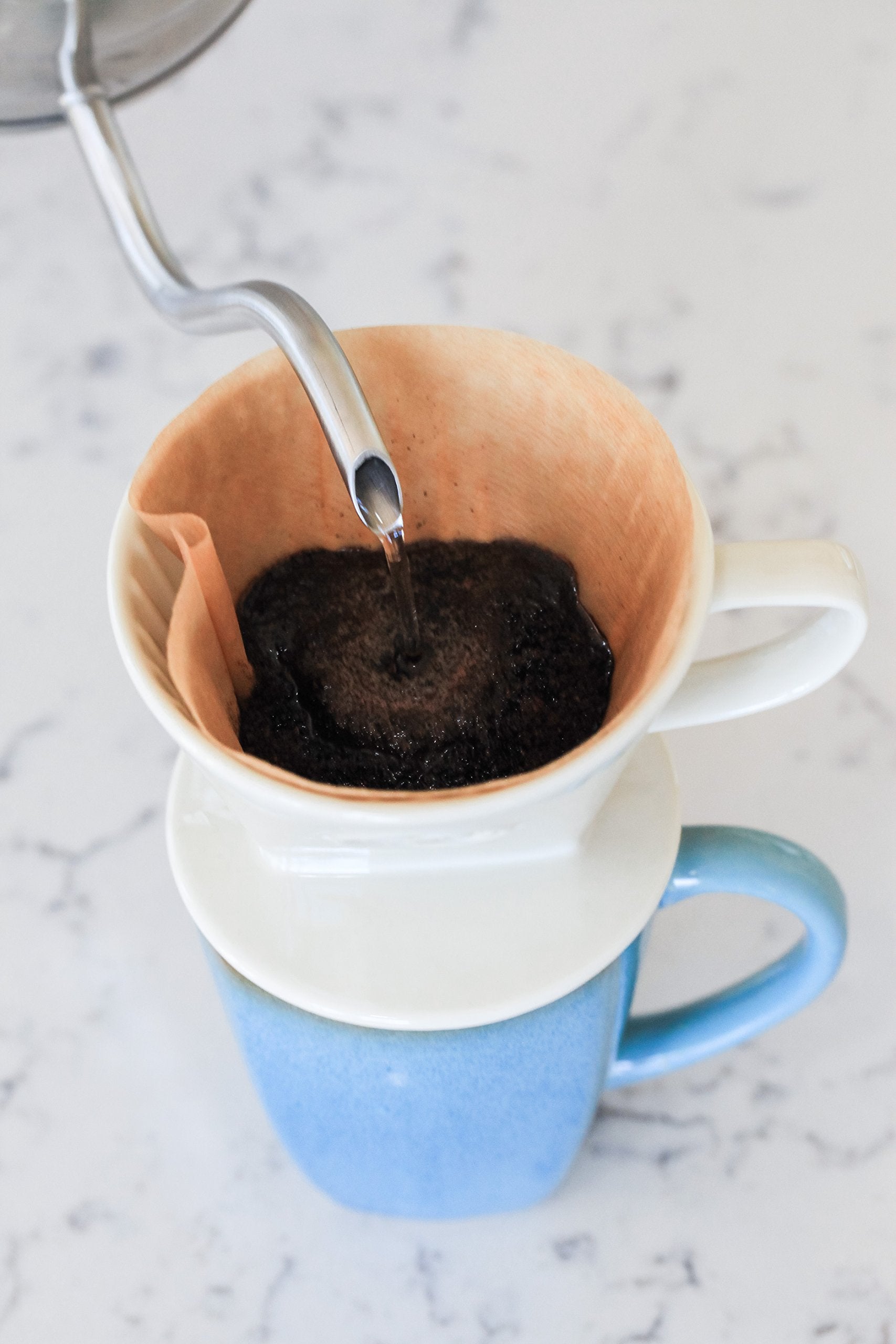 Simply Charmed Ceramic Pour Over Coffee Maker with 40 Count Melitta Filters - Elegant Single Serve Coffee Dripper for Rich Brewed Pour Over Coffee - Base Measures 4", Height 3" - Brews 8-16 oz