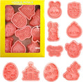 10 Pcs Cookie Cutters Set Cookie Stamps 3D Cookie Stamps for Biscuit Snacks Fondant Cheese Baking Molds for Rabbit Egg Butterfly Church Chick