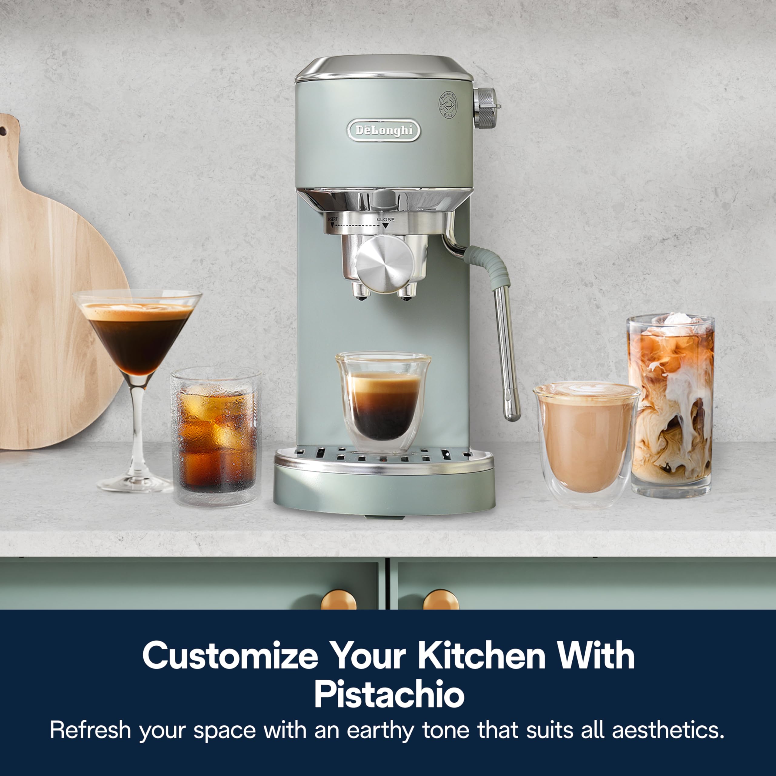 De'Longhi Dedica Duo Compact Espresso Machine - Cold Brew Coffee Maker with Milk Frother Wand- for Espresso, Hot & Iced Coffee, Cappuccinos, Lattes & Home Barista Brewing, Pistachio Green