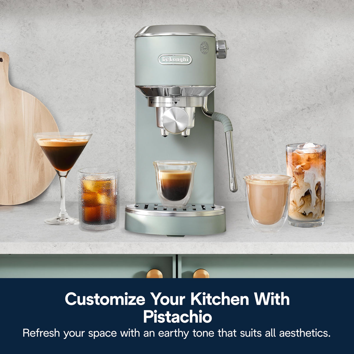 De'Longhi Dedica Duo Compact Espresso Machine - Cold Brew Coffee Maker with Milk Frother Wand- for Espresso, Hot & Iced Coffee, Cappuccinos, Lattes & Home Barista Brewing, Pistachio Green
