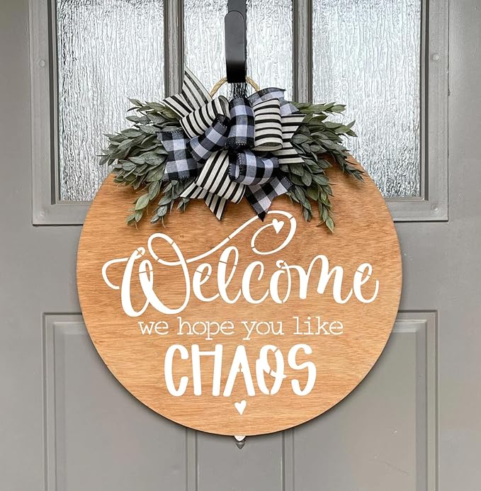 Funny Welcome Stencils for Painting Sarcastic Round Stencil Large Gather Stay Awhile Templates for Door Hanger,Doormat, Porch Sign, Wreath
