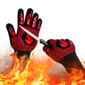 BBQ Gloves 1472F Heat Resistant Non-Slip Silicone 13.8in (Red)