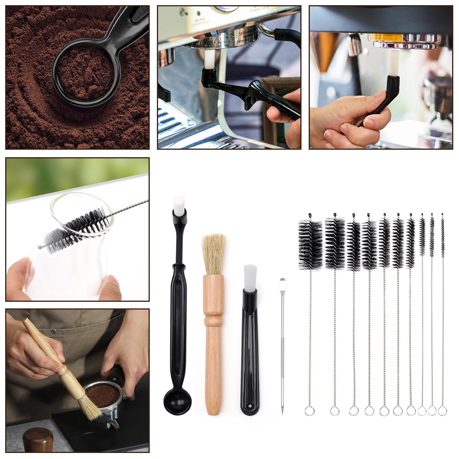 Meiwlong 14Pcs Coffee Machine Cleaning Brush Set, 5 Types Clean Brush Tools