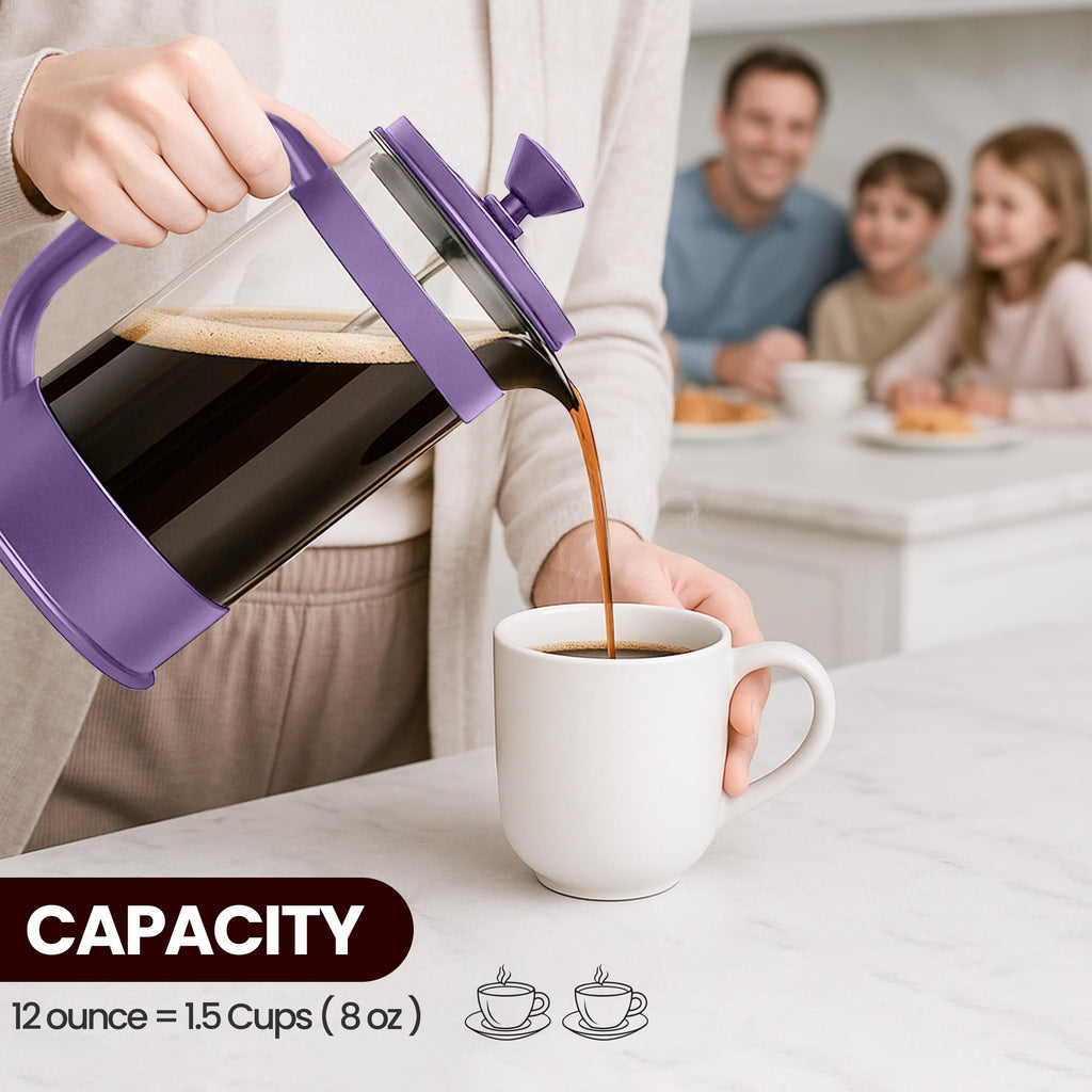 Utopia Kitchen 12 Ounce 0.35 Liter French Press Coffee Maker, Tea Maker, Travel Coffee Presses, Heat Resistant Thickened Borosilicate Coffee Pot for Camping Travel Gifts, Plum Pack of 1