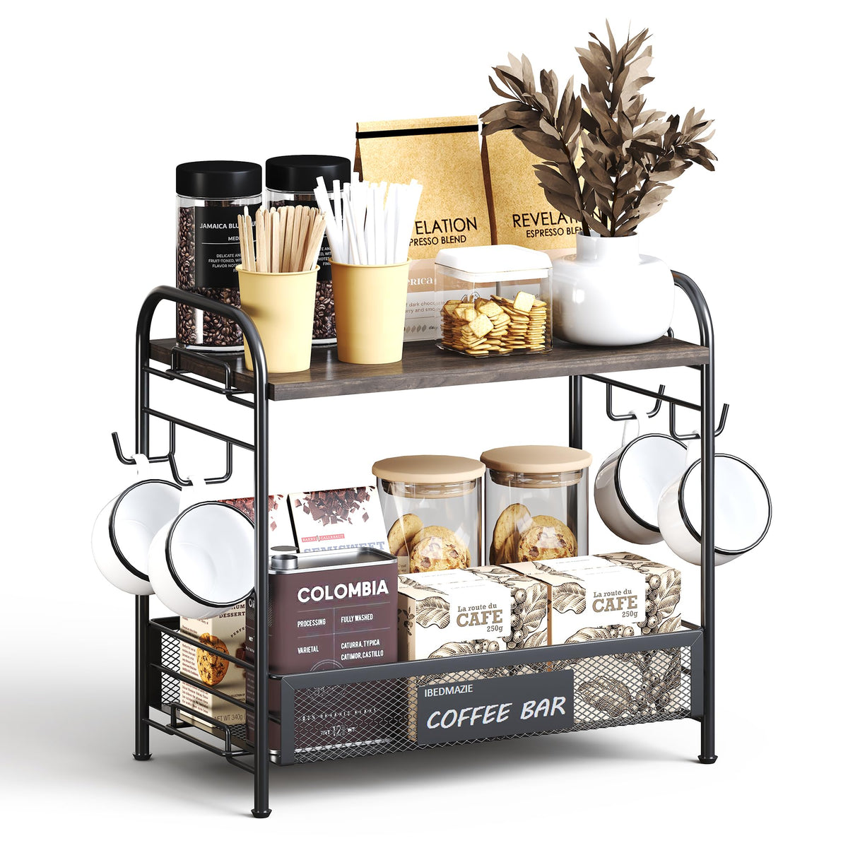 2 Tier Coffee Bar Organizer for Countertop Station Simple Assembly