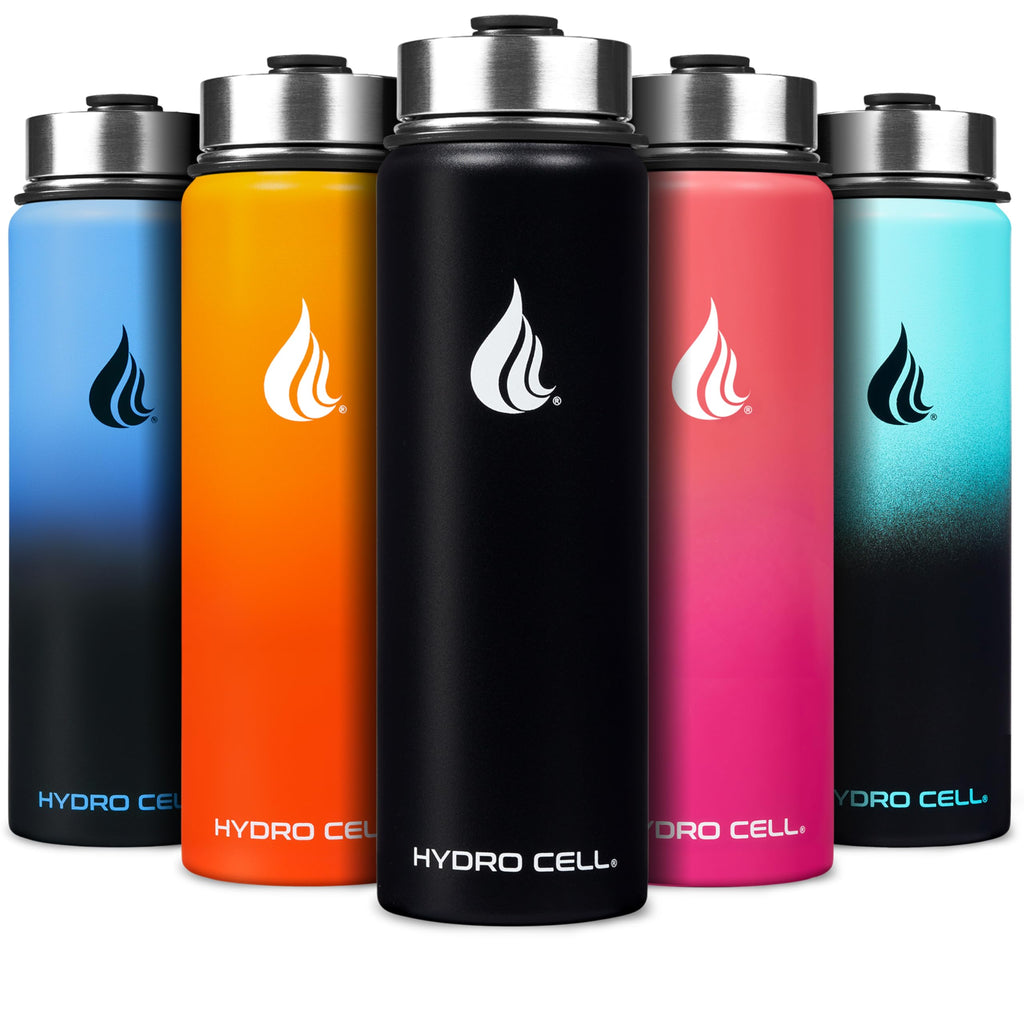 HYDRO CELL Stainless Steel Insulated Water Bottle with Straw - For Cold & Hot Drinks - Metal Vacuum Flask with Screw Cap and Modern Leakproof Sport Thermos for Adults (Black 24oz)