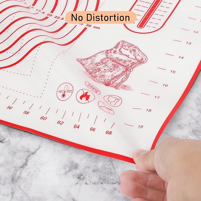 Extra Large Silicone Pastry Mat, Baking Mat with Measurement for Fondant, Rolling Dough, Pie Crust, Pizza and Cookies, Counter Mat/Kneading Matts, Red, 24" x 32"