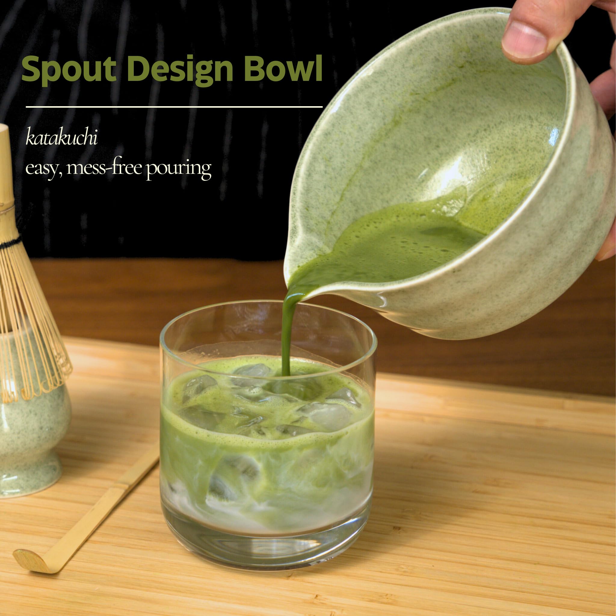 MOIY Matcha Whisk Set, Matcha Set, Handcrafted Bamboo Chasen & Ceramic Bowl Matcha Kit, 5 Pcs Matcha Set Whisk and Bowl with Stainless Steel Sifter, Tea Ceremony, Jade