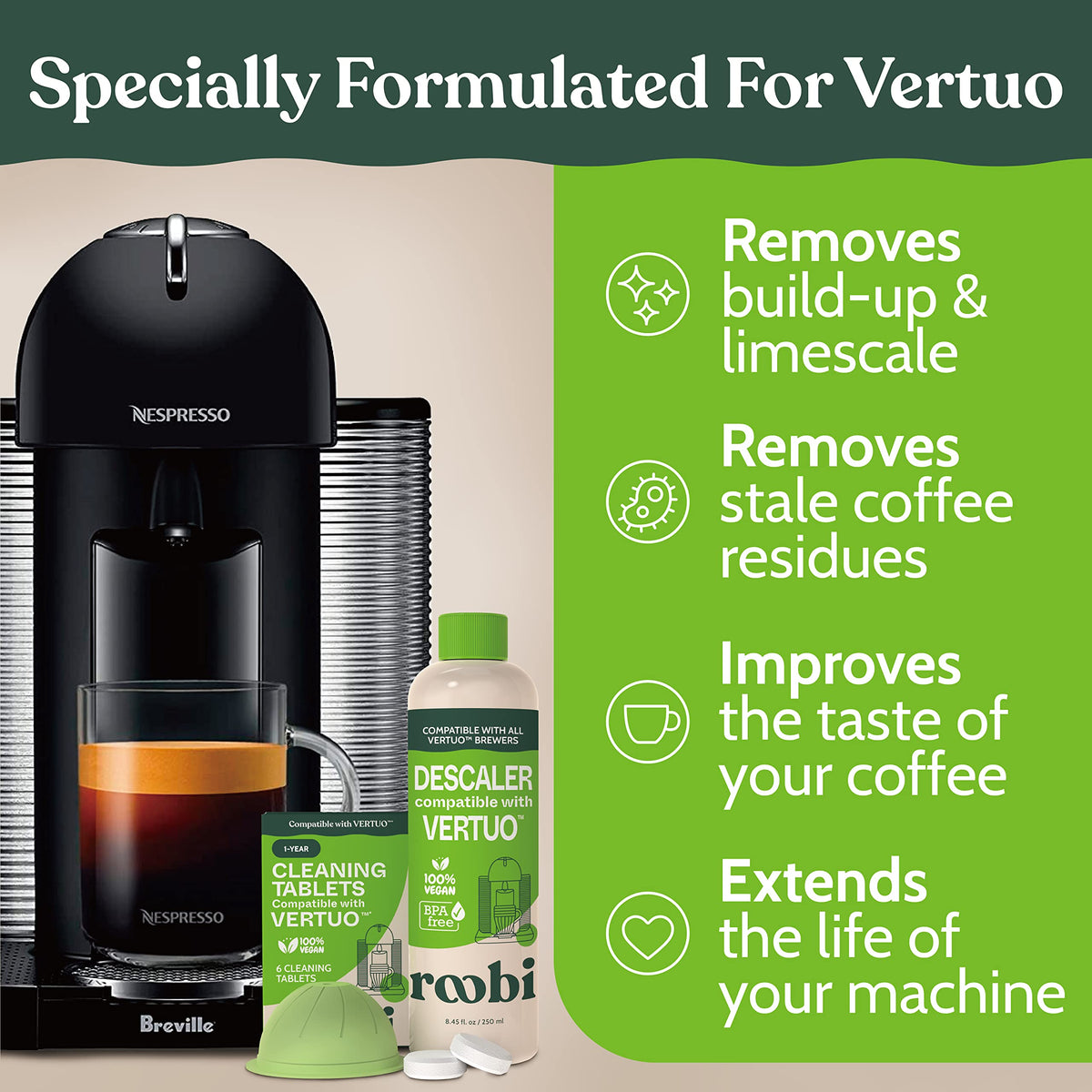 Roobi Nespresso Compatible Vertuo Cleaning & Descaling Kit