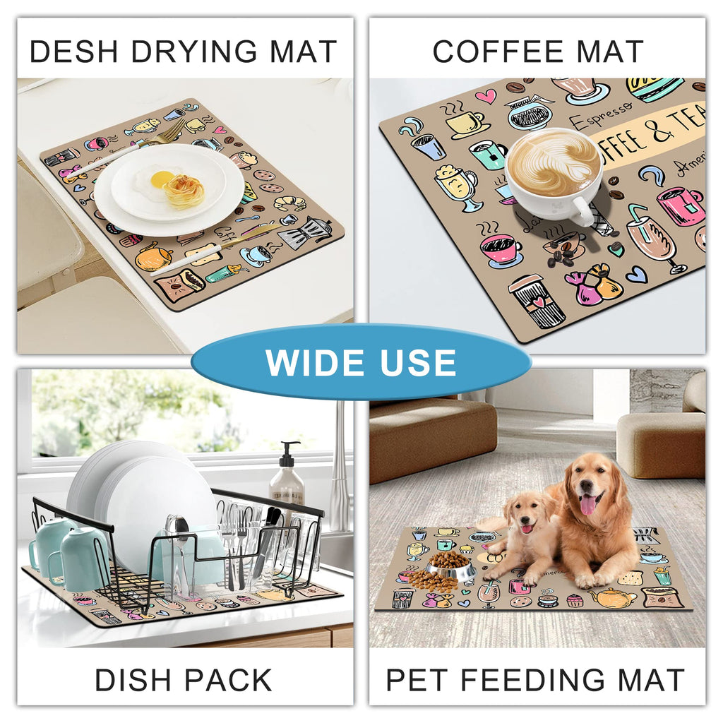 Drip Tray for Coffee Maker,Coffee Pot Mat for Countertops,Coffee Dish Drying Mat for Kitchen Counter Decor,Absorbent Reversible Microfiber Dish Drying Pad Dish Cafe Drainer Rack,pet Water Bowl Mats