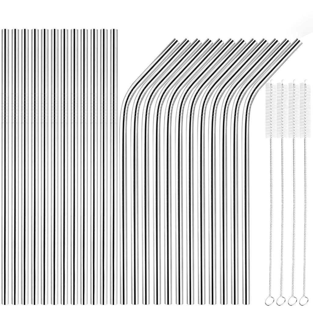 Tomorotec 24 PCS Straight & Bent Stainless Steel Straws for Tumblers, 10.5”