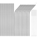 Tomorotec 24 PCS Straight & Bent Stainless Steel Straws for Tumblers, 10.5”