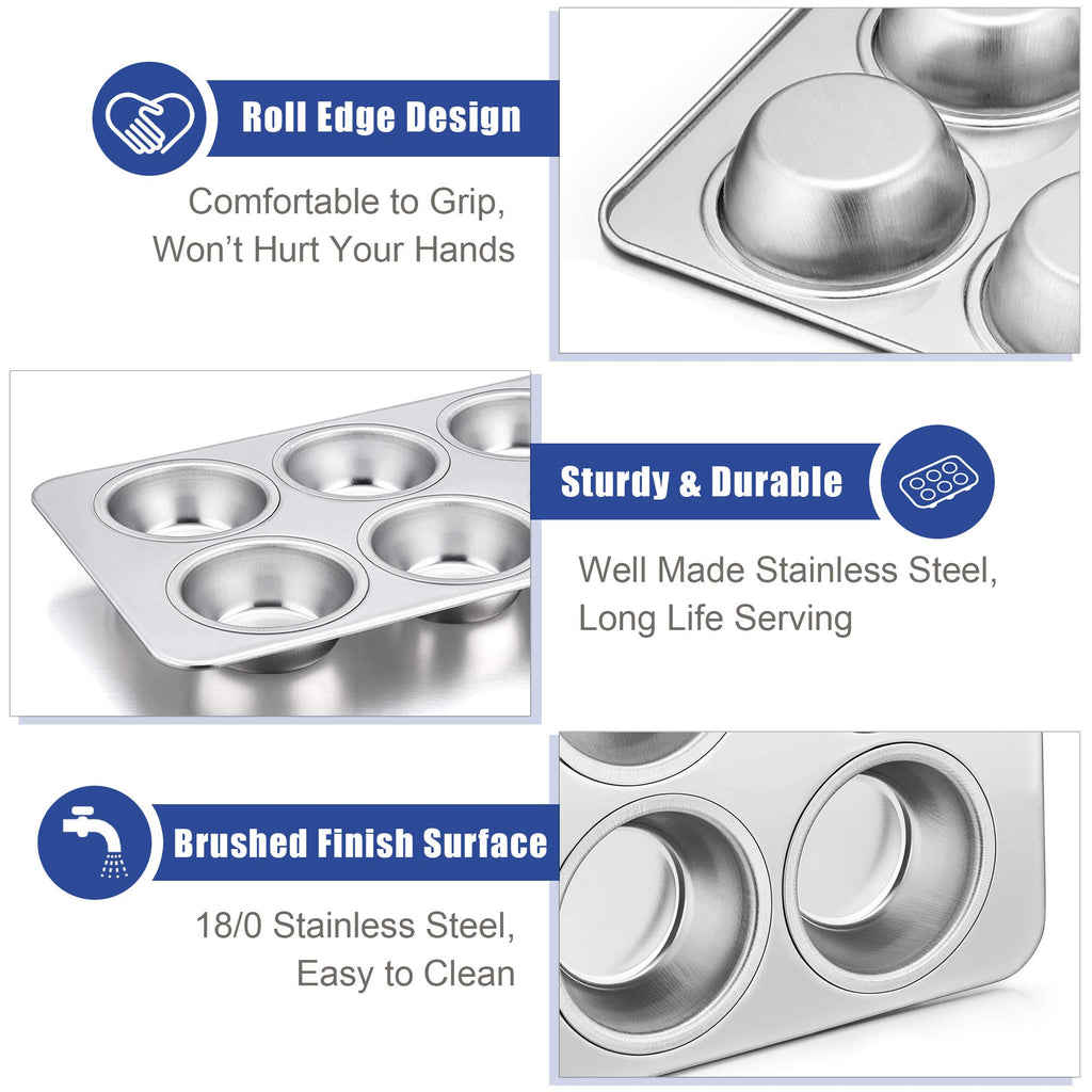 TeamFar Muffin Pan, 6 Cup Muffin Pan for Baking, Cupcake Pan Muffin Tin