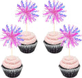 30 PCS Foil Firework Cupcake Toppers Sparkle Tinsel Cupcake Picks Happy Birthday Cake Decorations Drink Stirrers Cocktail Food Fruit Toothpicks for Baby Shower Graduation Party Supplies Rose Red