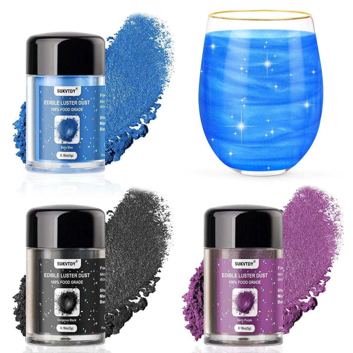 3 Colors Halloween Edible Glitter for Drinks & Cakes, 100% Food Grade