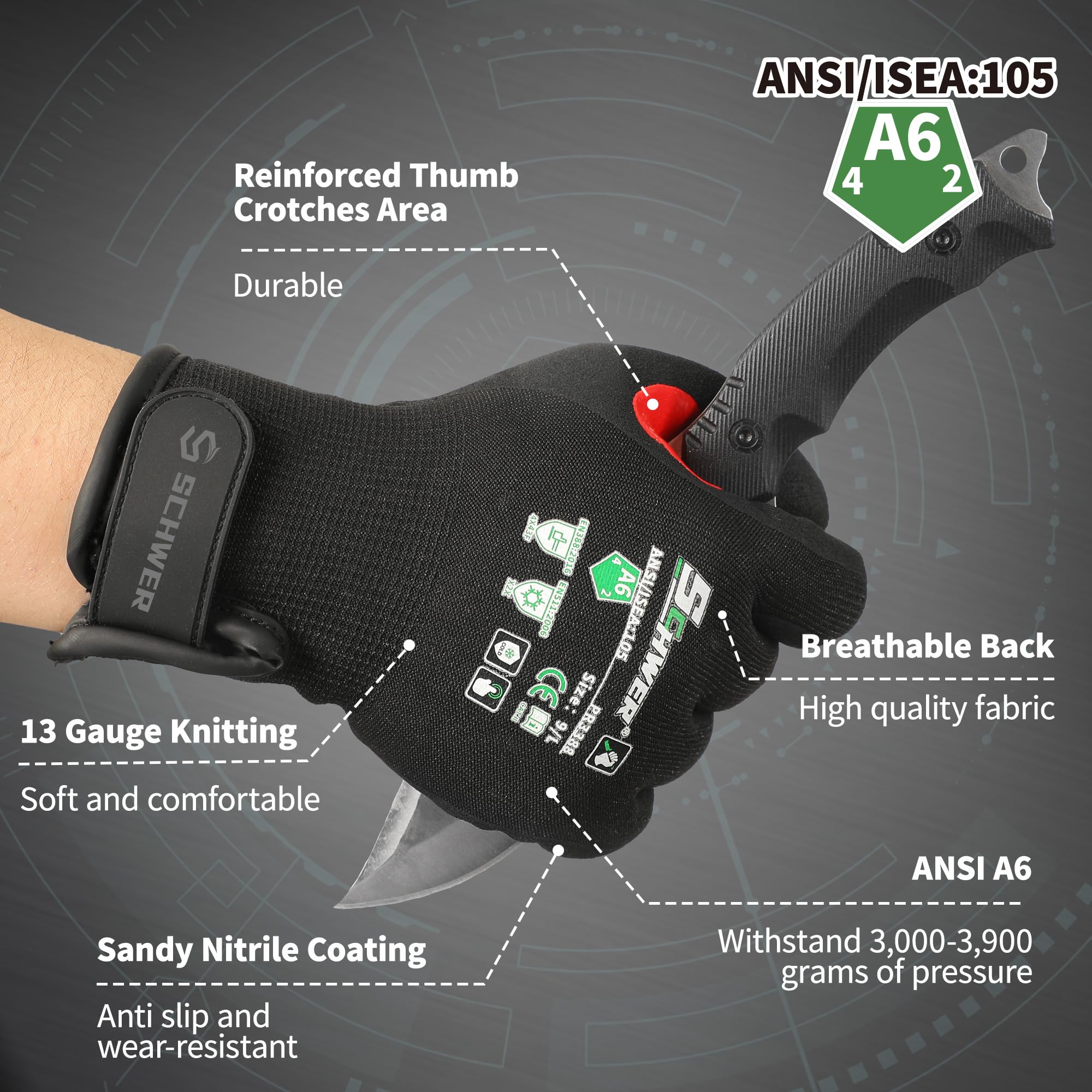 FreezeGuard Winter Work Gloves for Men and Women, ANSI A6 Cut Resistant Gloves With Super Grip, Freezer Glove for Work Below Zero, Touchscreen, Thermal Insulated, PR3388, Black Knight (S, 2 Pairs)