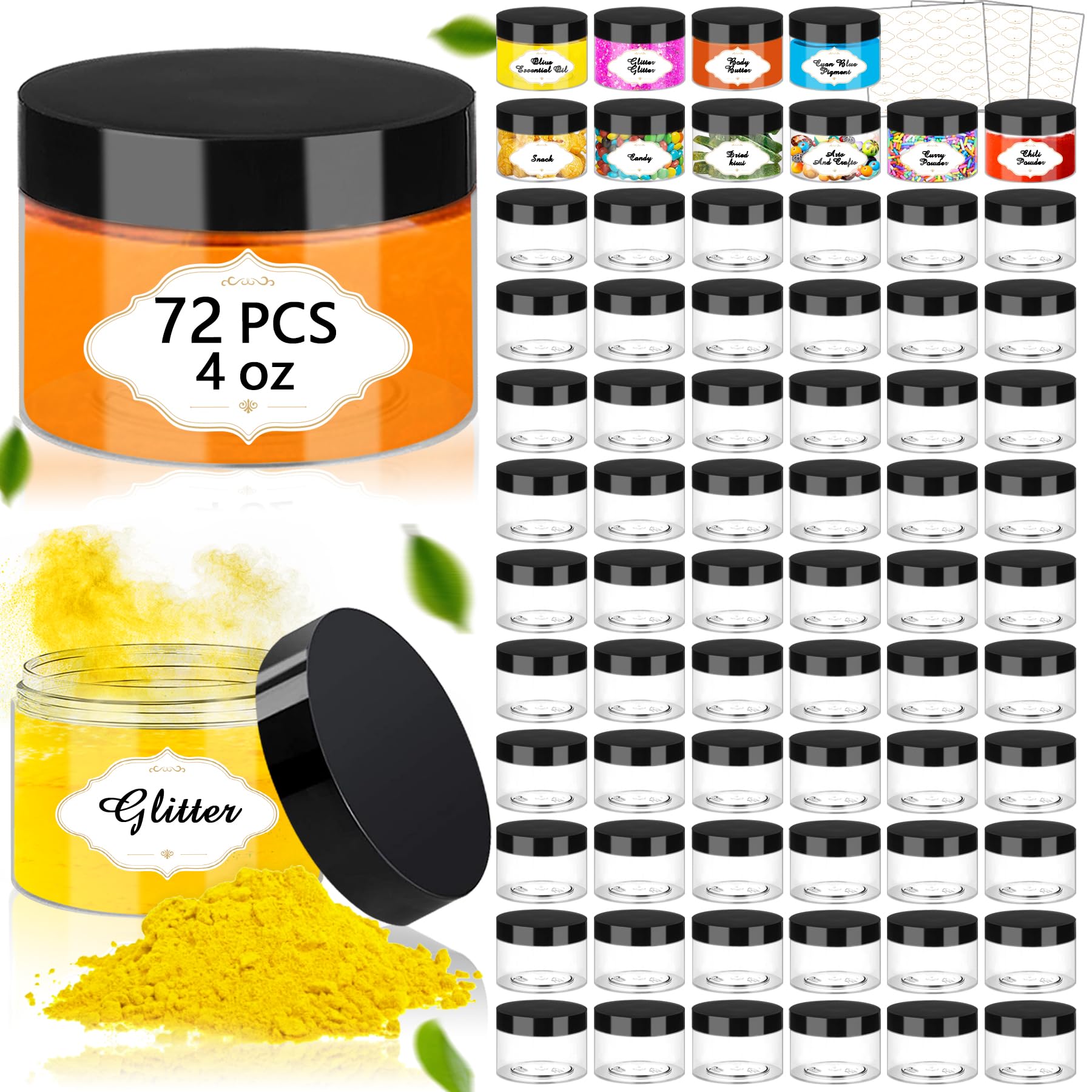 PeacePeo Plastic Jars with Lids 4 OZ, 72 Pack Clear Slime Containers