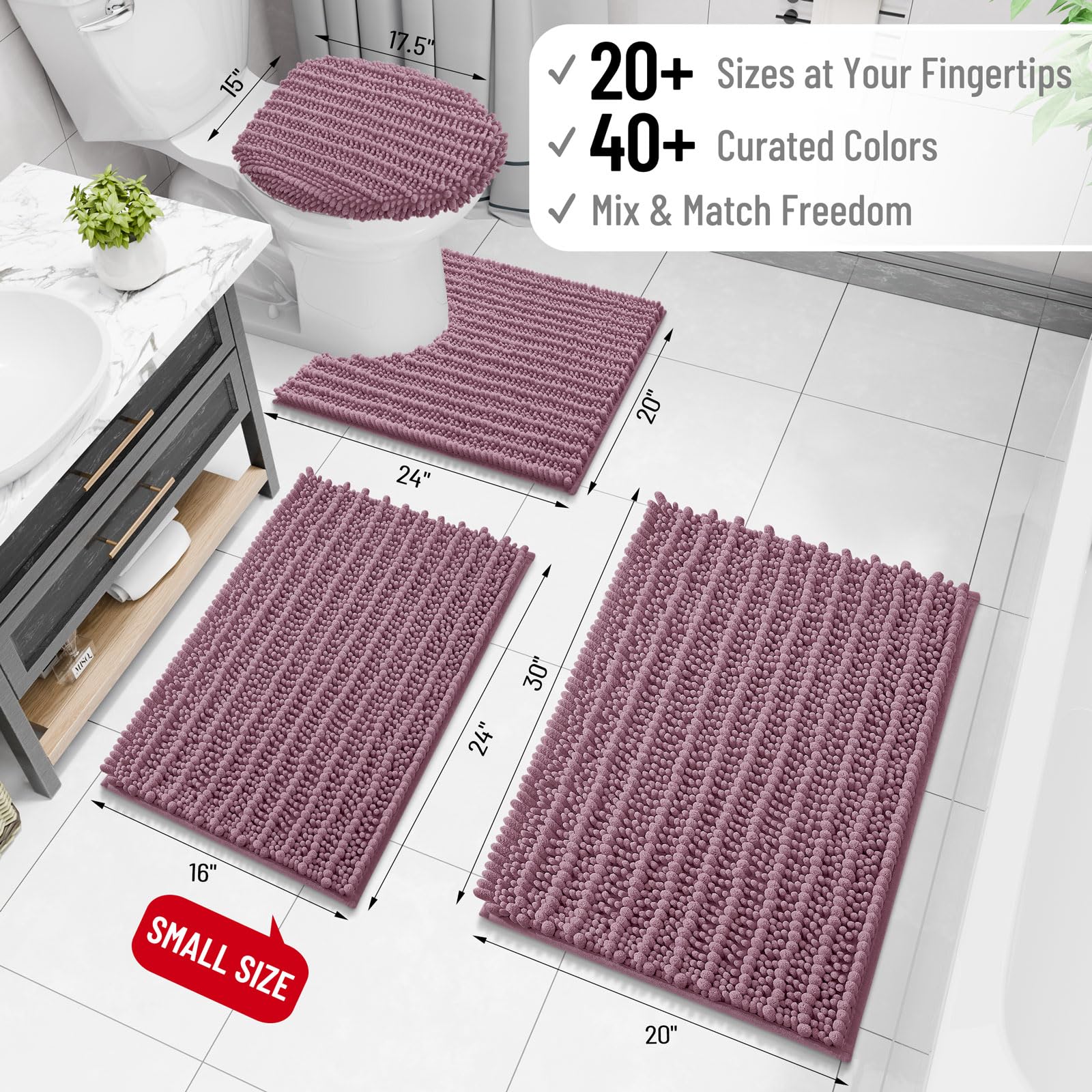 Arotive Bathroom Rugs Mat 47x24, Soft Absorbent Chenille Shaggy Bath Mat