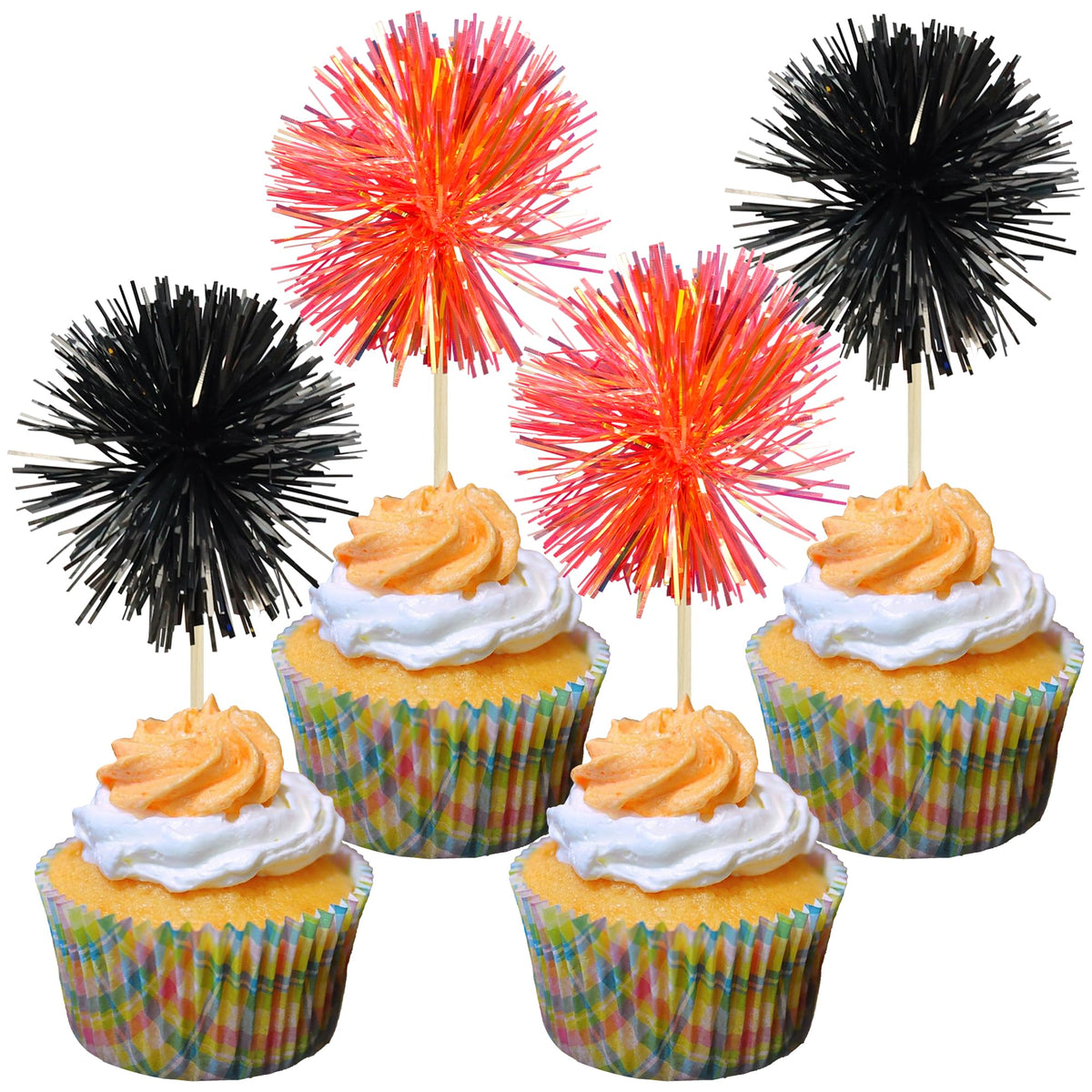 Gyufise 30Pcs Foil Firework Cupcake Toppers Sparkle Tinsel Cake Toppers Tinsel Drink Cake Decoration Cocktail Picks for Birthday Wedding Graduation Party Supplies Dark Blue