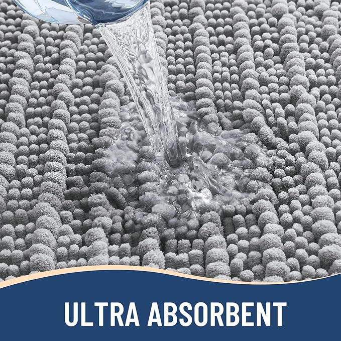 Arotive Luxury Chenille Bathroom Rug Mat, Extra Soft Thick Absorbent Shaggy Bath Rugs, Non-Slip Machine Wash Dry, Plush Bath Mats for Bathroom, Shower and Tub, 70x46, Light Grey