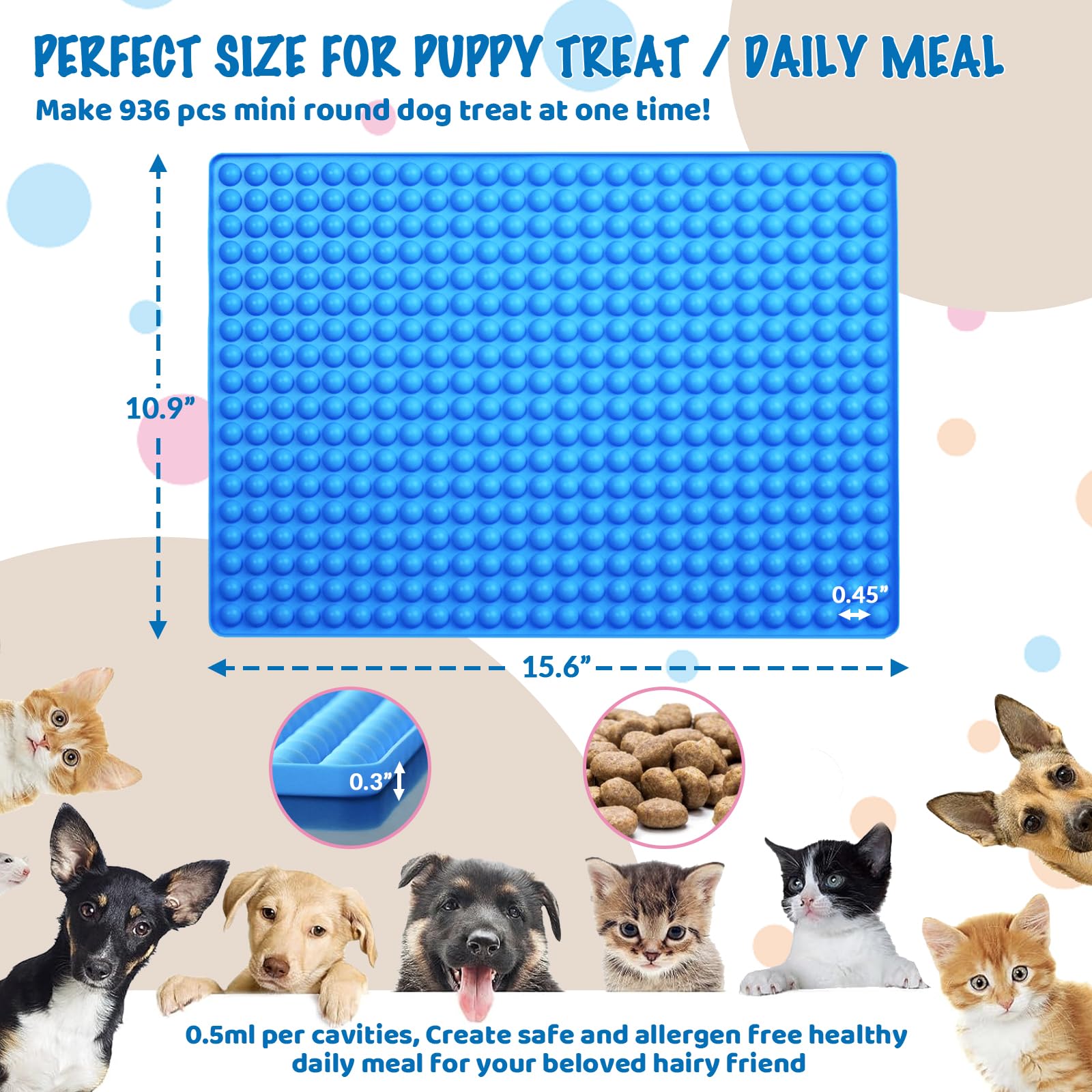 HKNMTT Mini Round Silicone Molds, 936 Cavities Semi Sphere Baking Moulds for Dog Treats Chocolate Chip Candy Gummy Freezer Oven Safe Homemade BPA Free Food Grade 2 PCS 0.02 Oz Cavity