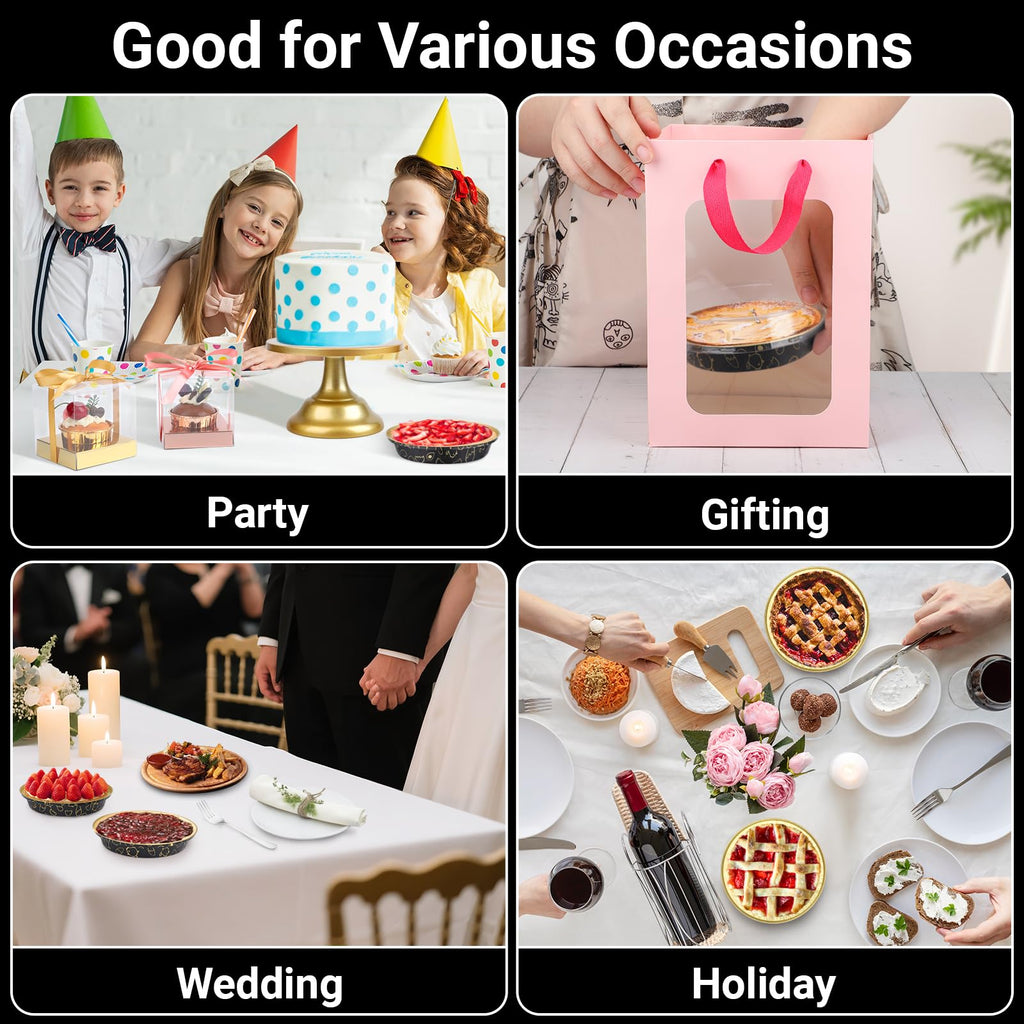 EUSOAR Disposable Ramekins, 50pcs 6 Inch Mini Pie Pans with Lids Muffins Liners Foil Baking Cups, 10oz Pans Cheesecake Container Flan Pie Tart Brownie Holders for Bakery Wedding Birthday Party