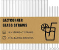 Lazycorner Reusable Glass Straws Set 16 Pcs 8.5''x 10MM Straight Clear Glass Drinking Straws, Set of 16 with 4 Cleaning Brushes. Reusable Straws Perfect For Smoothies, Tea, Juice-Clear Cocktail.