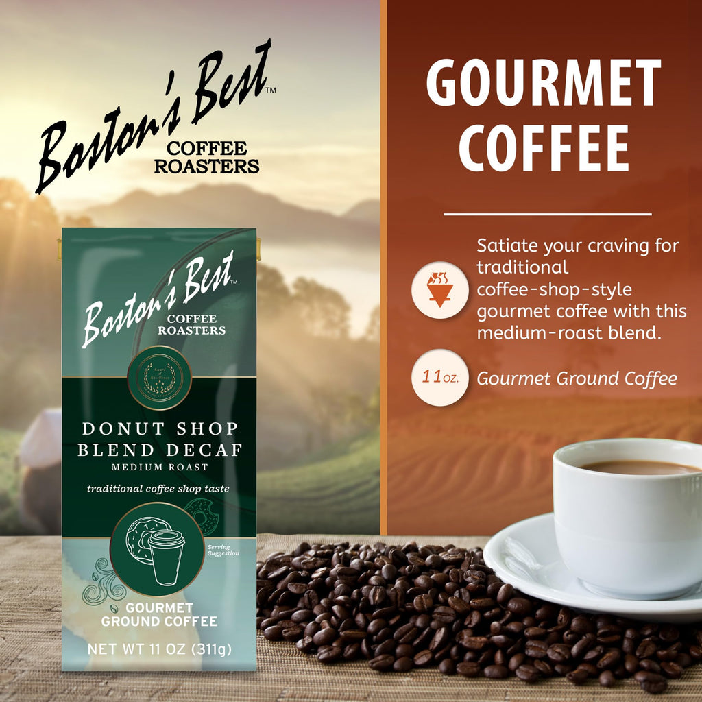 Boston’s Best Coffee - Hearty Medium-Roast Donut Shop Decaf Gourmet Premium Ground Coffee, 11 oz. / 311 g Bag