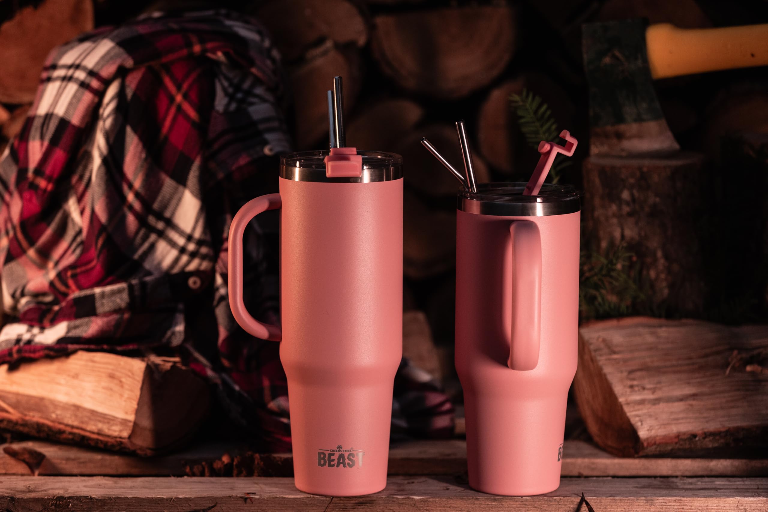 Beast 50 oz Tumbler with Handle Stainless Steel Vacuum Insulated Coffee Ice Cup Double Wall Travel Flask (Blossom Pink)