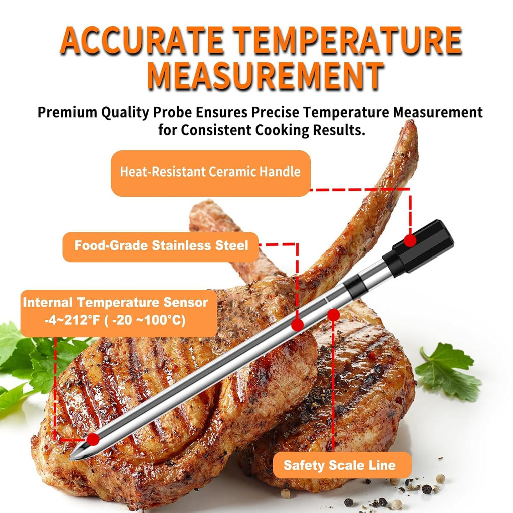 PRAVETTE Smart Bluetooth Meat Thermometer - Long Range Wireless Food Thermometer, Digital Meat Thermometer with Dual Probes for BBQ Grill, Oven, Smoker, Air Fryer
