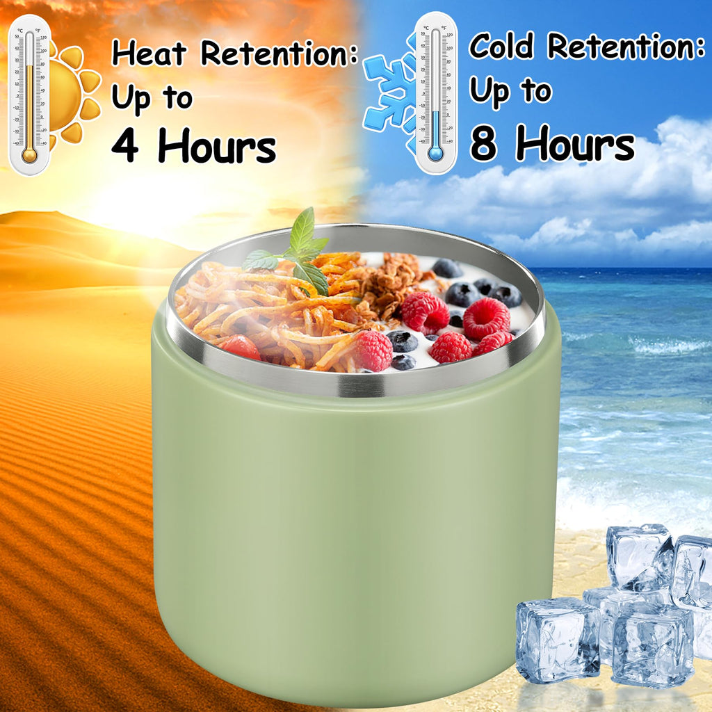 Pawtong 19oz Insulated Vacuum Food Jar with Buckle Lid Wide Mouth Soup Thermo for Hot Food Kids Leakproof Stainless Steel Lunch Container- Green-1Pack