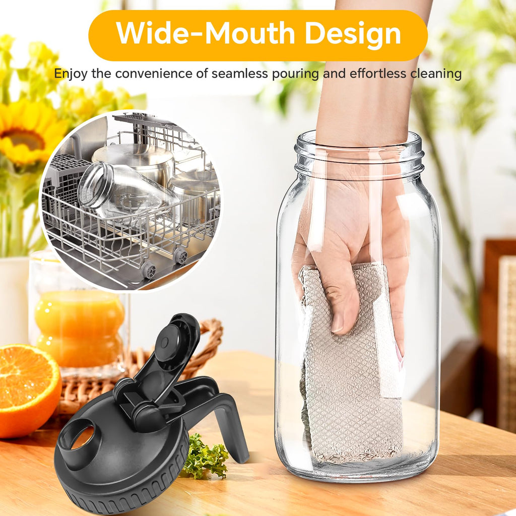 64oz Glass Mason Jar Pitcher with Lid, 2qt Breast Milk Pitcher with Spout
