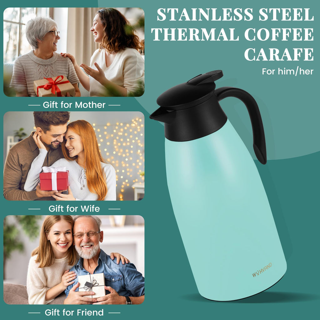 WYHVAND Thermal Coffee Carafe, 68 oz, Leakproof Push-Button Lid, Blue